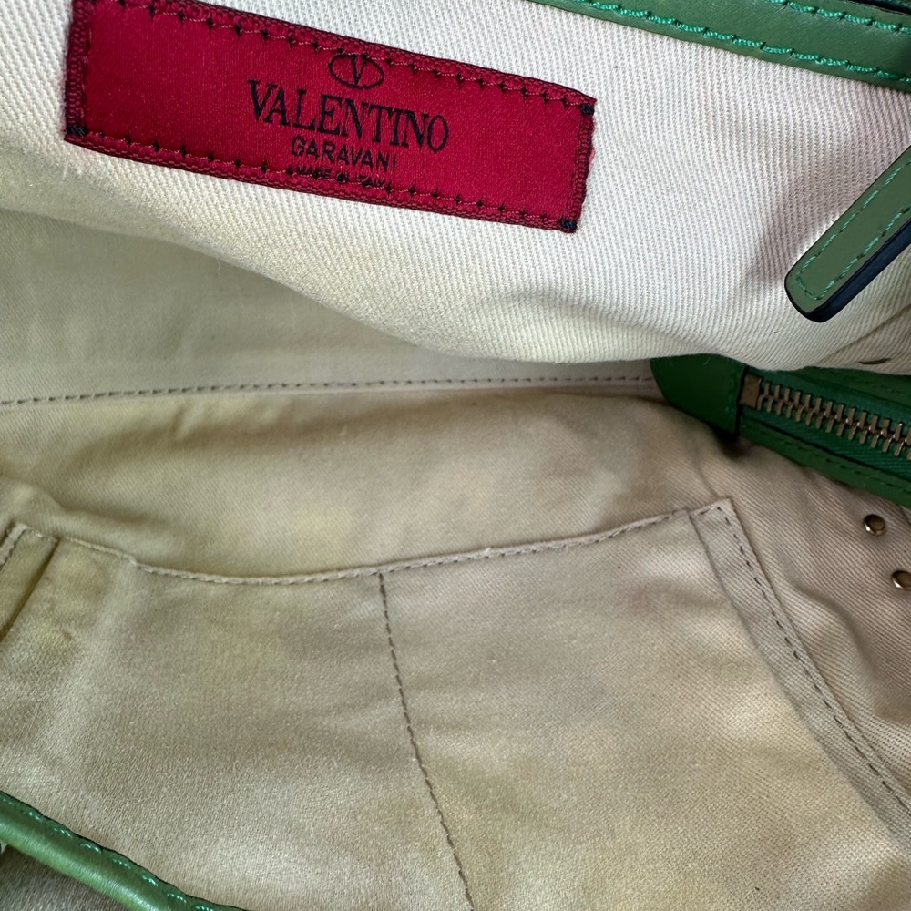 Valentino Green Studded Leather Tote Handbag - Picture 7 of 9